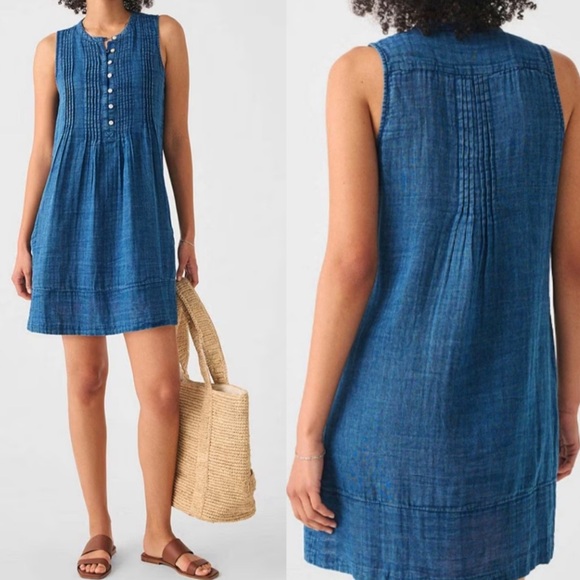 Faherty Isha Sleeveless Linen Dress Indigo - Picture 2 of 10